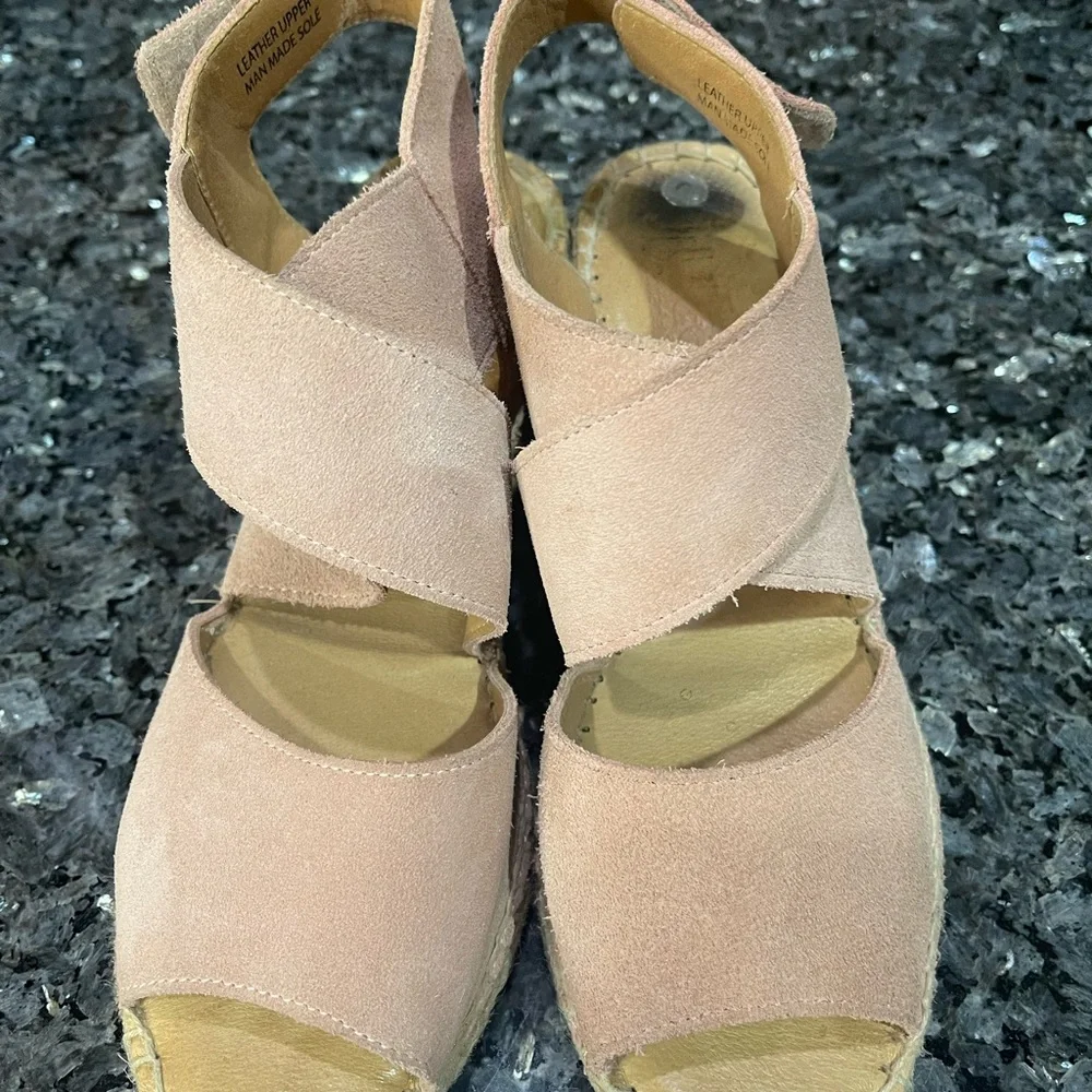 Jutelia Made in Spain Blush Espadrille Wedges Suede Adjustable Strap Size 9